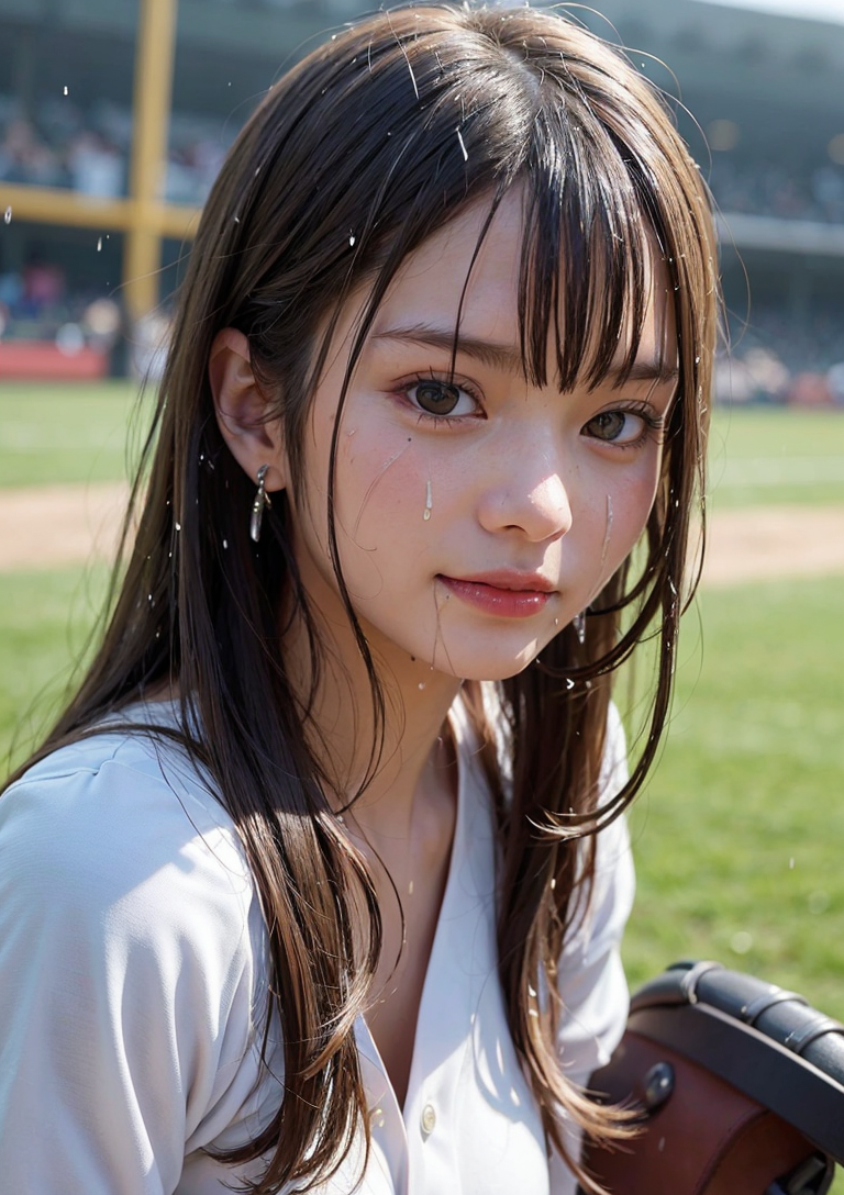 野球場で振り返る清楚な黒髪の少女 #美少女 #清楚 #野球場