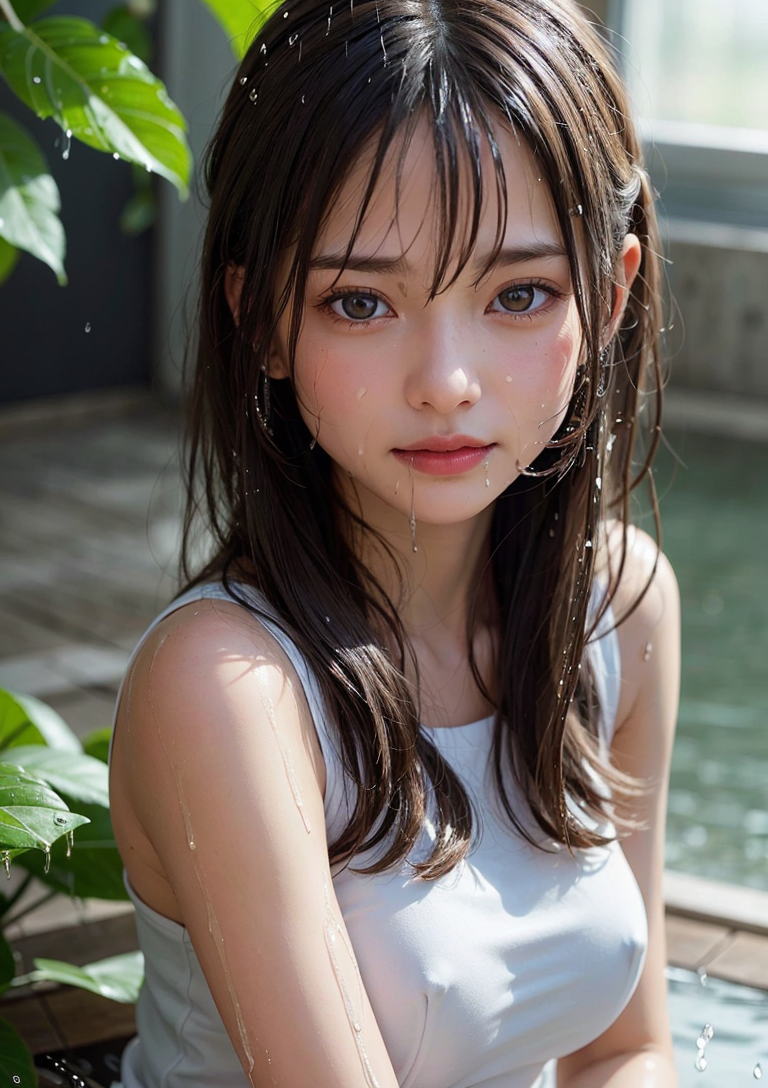 濡れた黒髪と清涼感、窓辺のポートレート #美少女 #清涼感 #濡れ髪