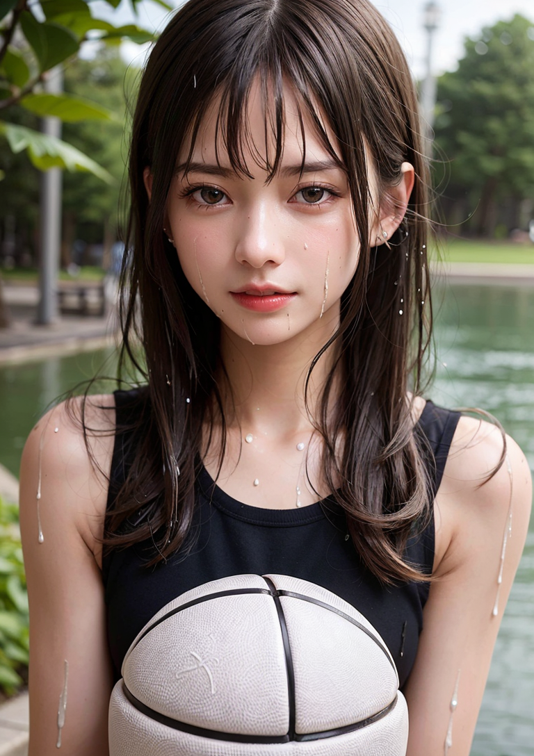 雨上がりの公園で佇む清楚な黒髪の少女 #美少女 #清楚 #屋外