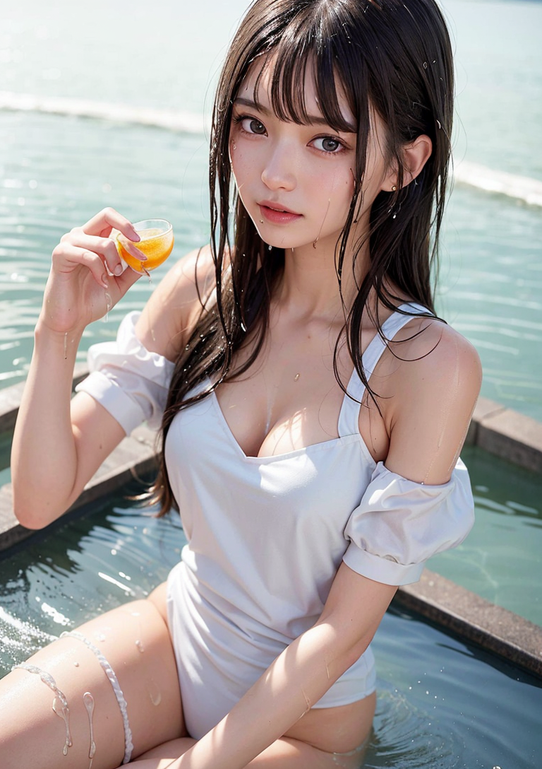 海辺のオフショルダー、黒髪美少女のポートレート #美少女 #夏 #海辺