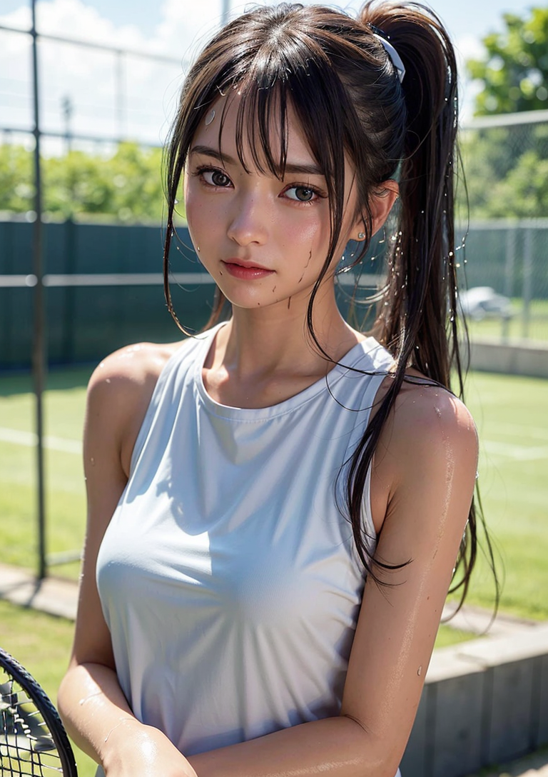 テニスコートの清涼感、夏日の少女ポートレート #美少女 #テニス #夏