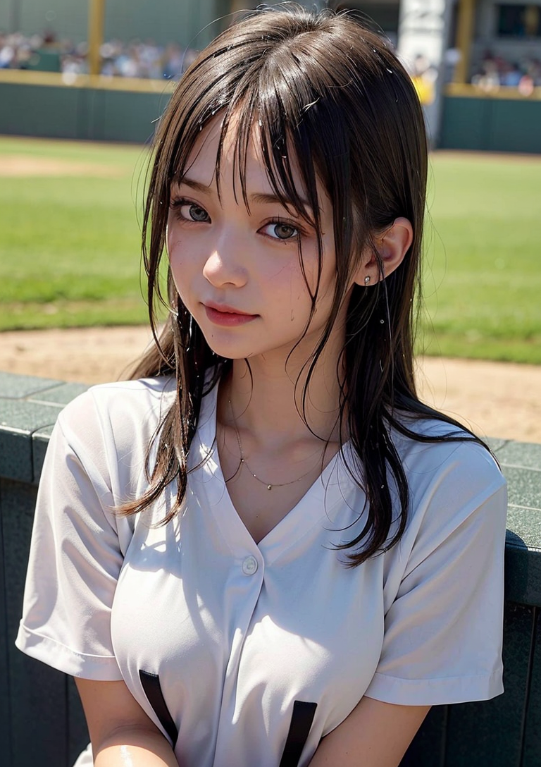 野球場の日差しの中、白シャツの清楚な少女 #美少女 #清楚 #屋外
