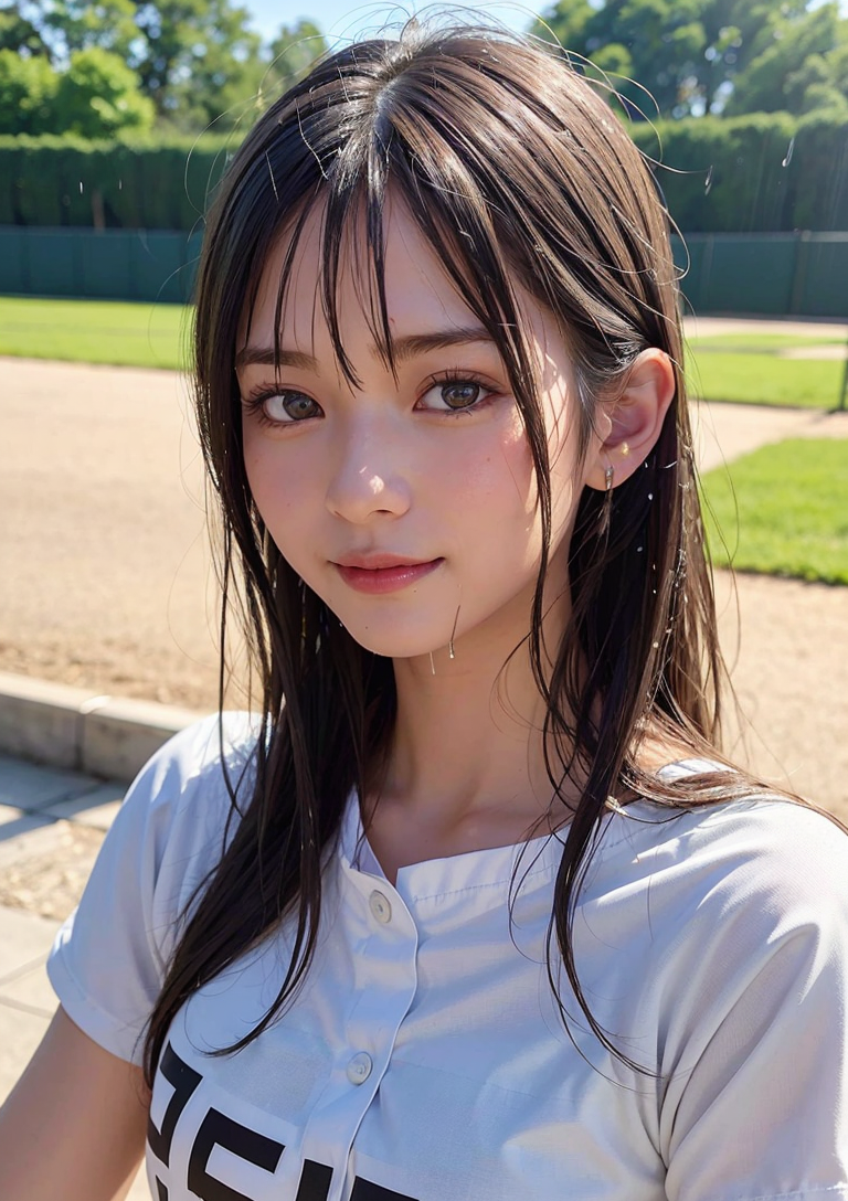 初夏の野球ユニ、澄んだ瞳のポートレート #美少女 #野球 #白ユニ