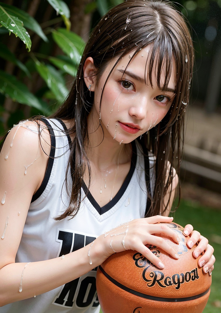 雨に濡れたバスケットボール少女のポートレート #美少女 #バスケ #濡れた