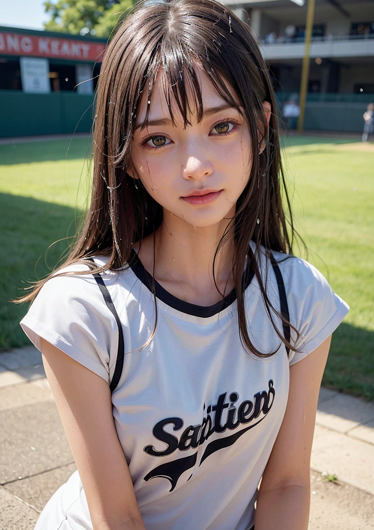 野球場での逆光ポートレート、清潔感あふれる長髪の少女 #美少女 #清楚 #長髪