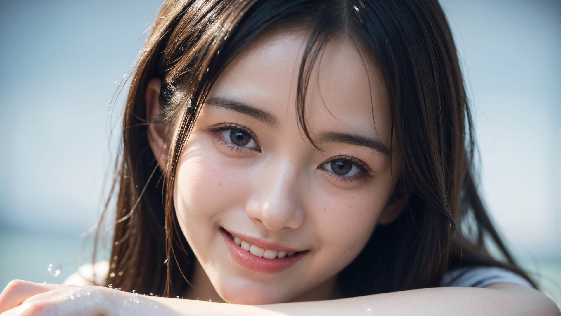 海辺で微笑む長髪美少女のポートレート #ポートレート #笑顔 #海辺