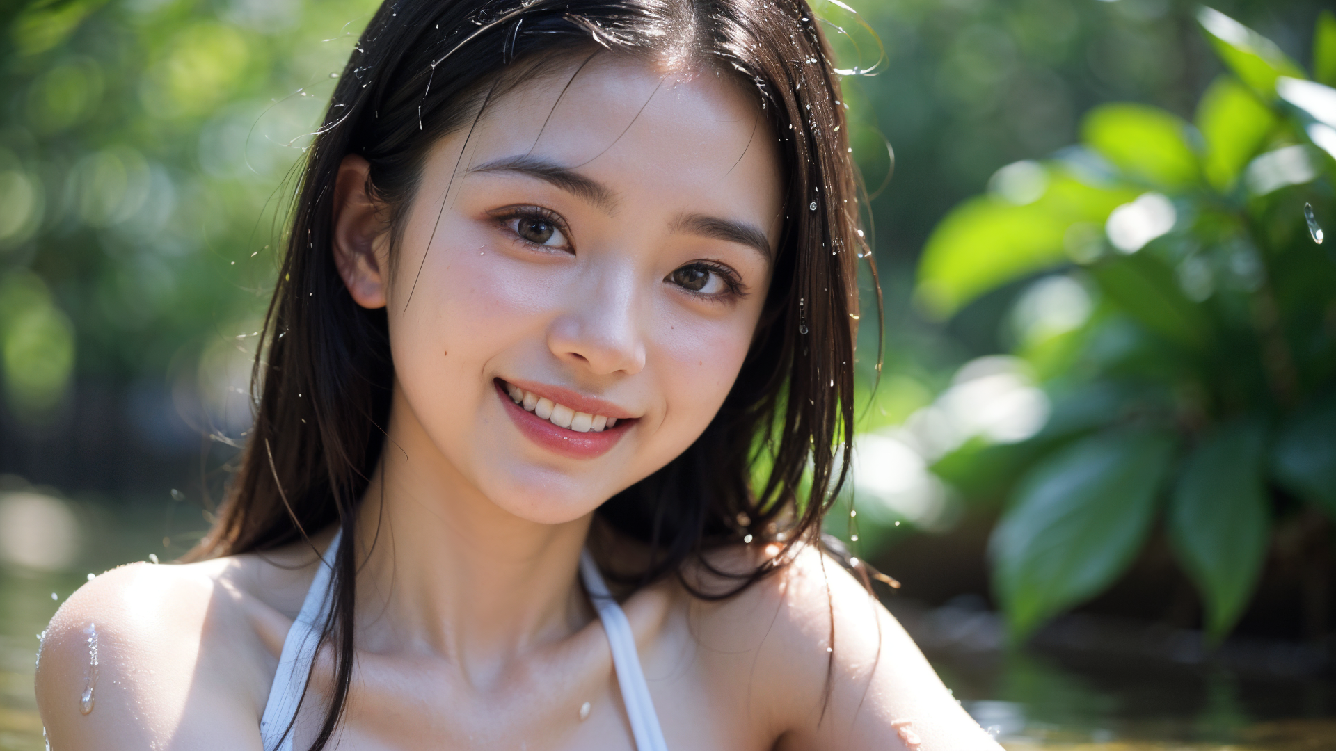 緑に包まれた爽やかな笑顔のポートレート #美少女 #清楚 #笑顔