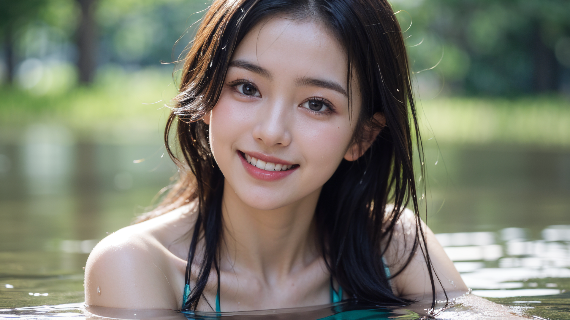清涼感あふれる水辺のポートレート #美少女 #笑顔 #水中