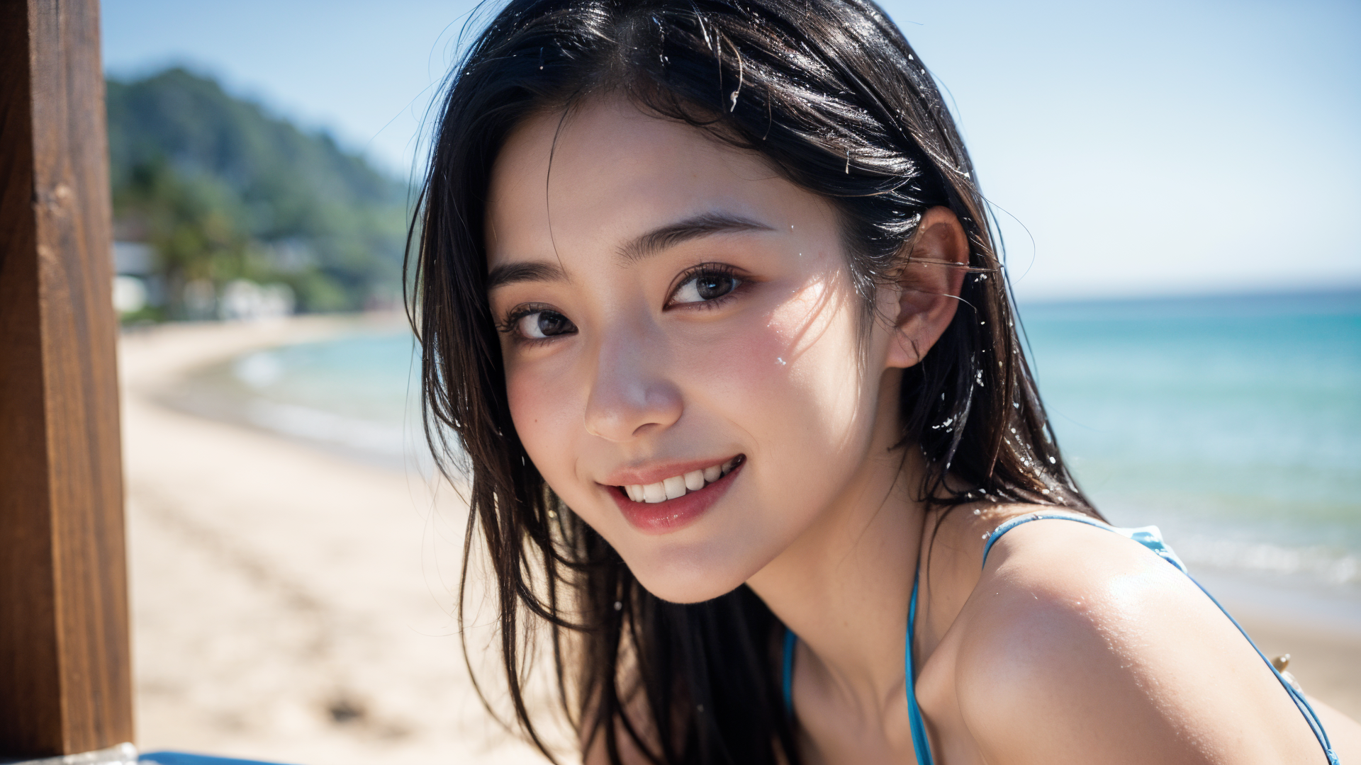 ビーチで輝く笑顔のポートレート #美少女 #ビーチ #水着