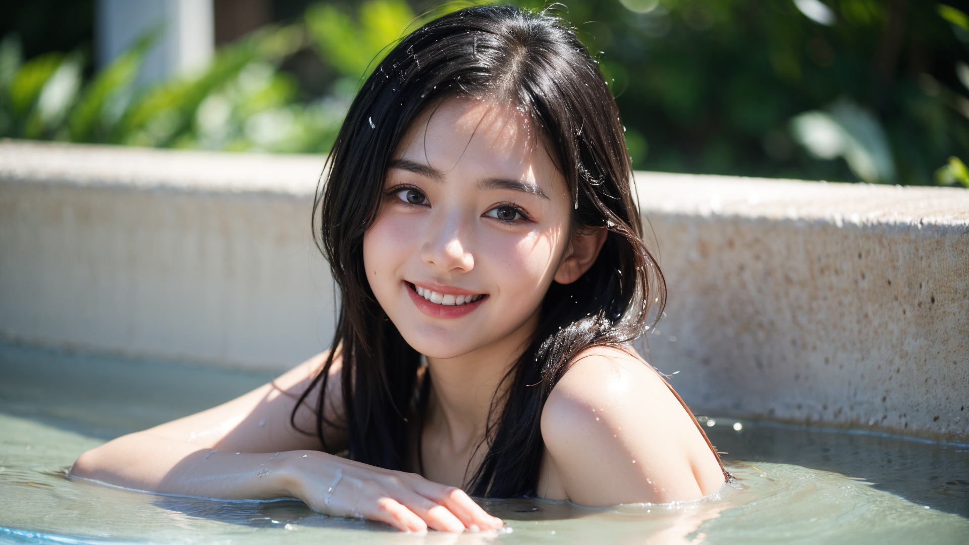 プールで輝く笑顔のポートレート #美少女 #笑顔 #プール