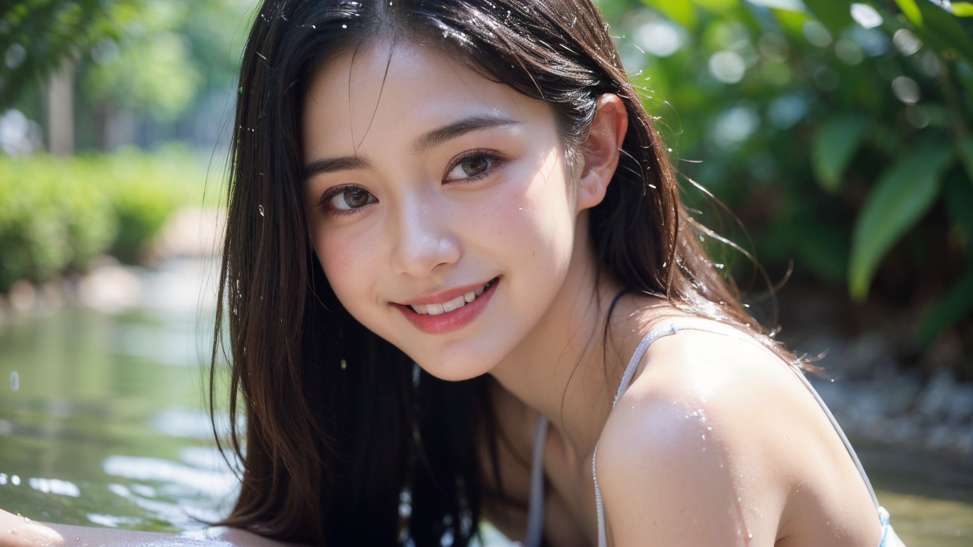 緑に囲まれた屋外での清楚な笑顔ポートレート #美少女 #清楚 #笑顔