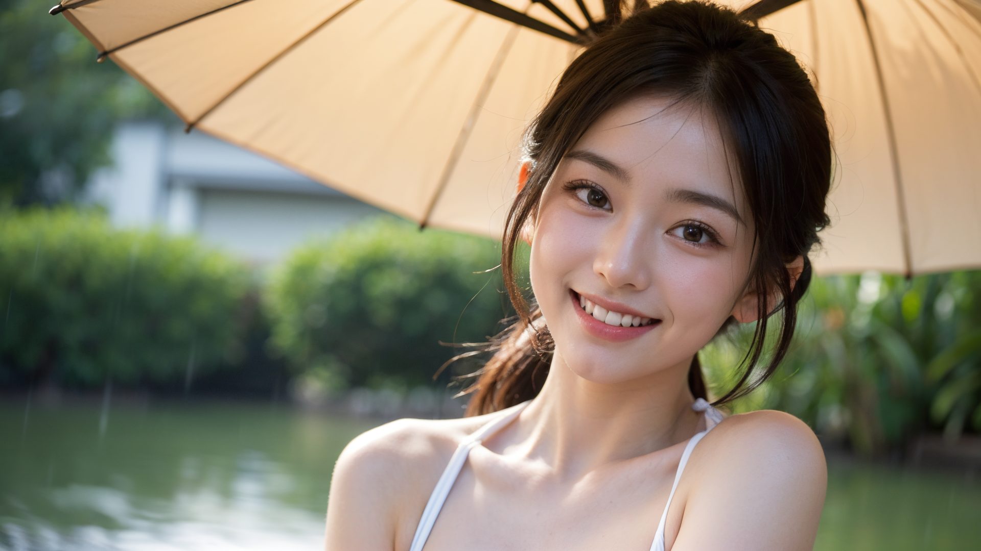 麦わら傘を差した笑顔の美少女ポートレート #美少女 #笑顔 #清楚