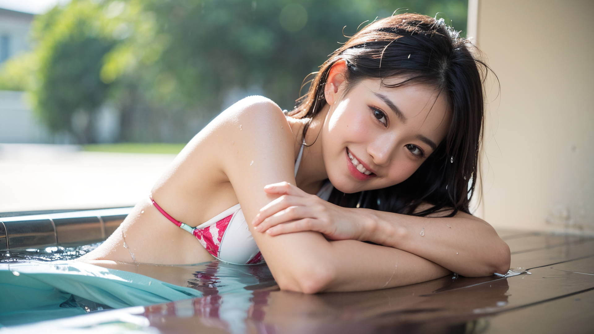 プールサイドの夏日ポートレート #美少女 #水着 #プール