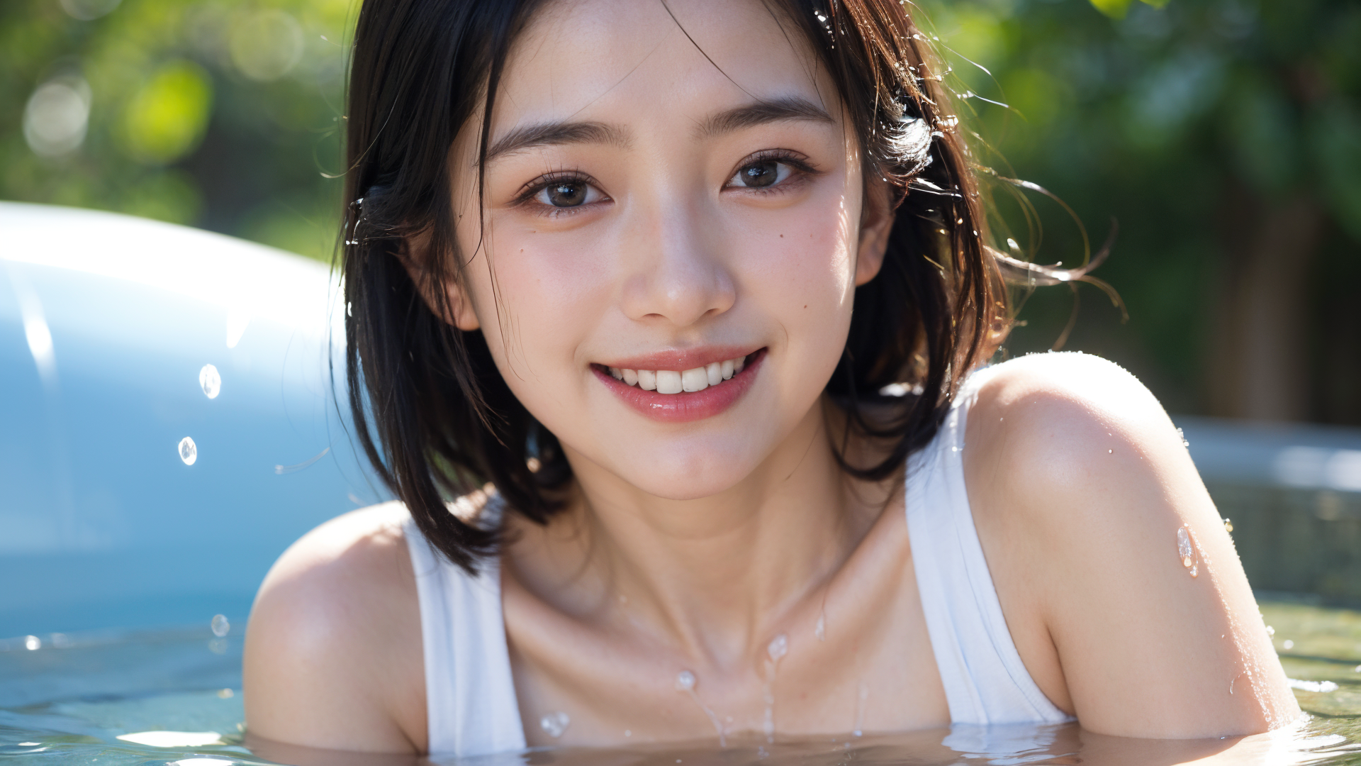 プールで輝く笑顔のポートレート #美少女 #笑顔 #プール