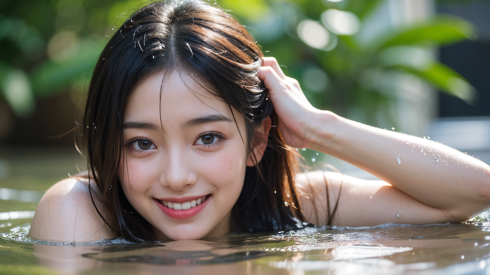 水辺で微笑む黒髪美少女のポートレート #美少女 #笑顔 #屋外