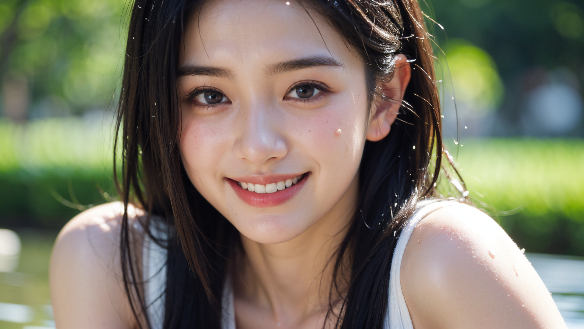初夏の公園で微笑む黒髪ポートレート #美少女 #笑顔 #黒髪