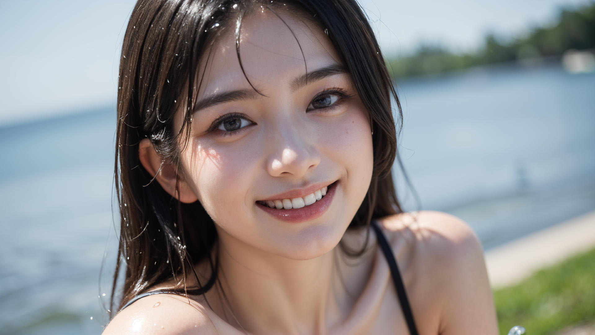 水辺で輝く爽やかな笑顔のポートレート #美少女 #笑顔 #ポートレート