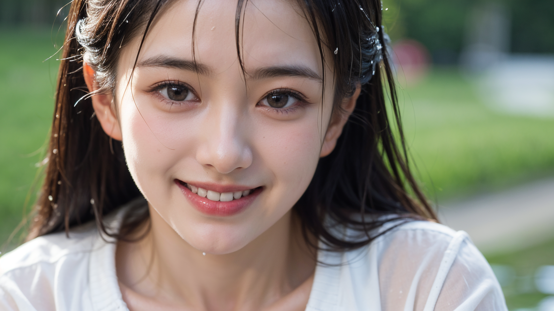 緑背景の屋外ポートレート、爽やかな笑顔 #美少女 #笑顔 #ポートレート