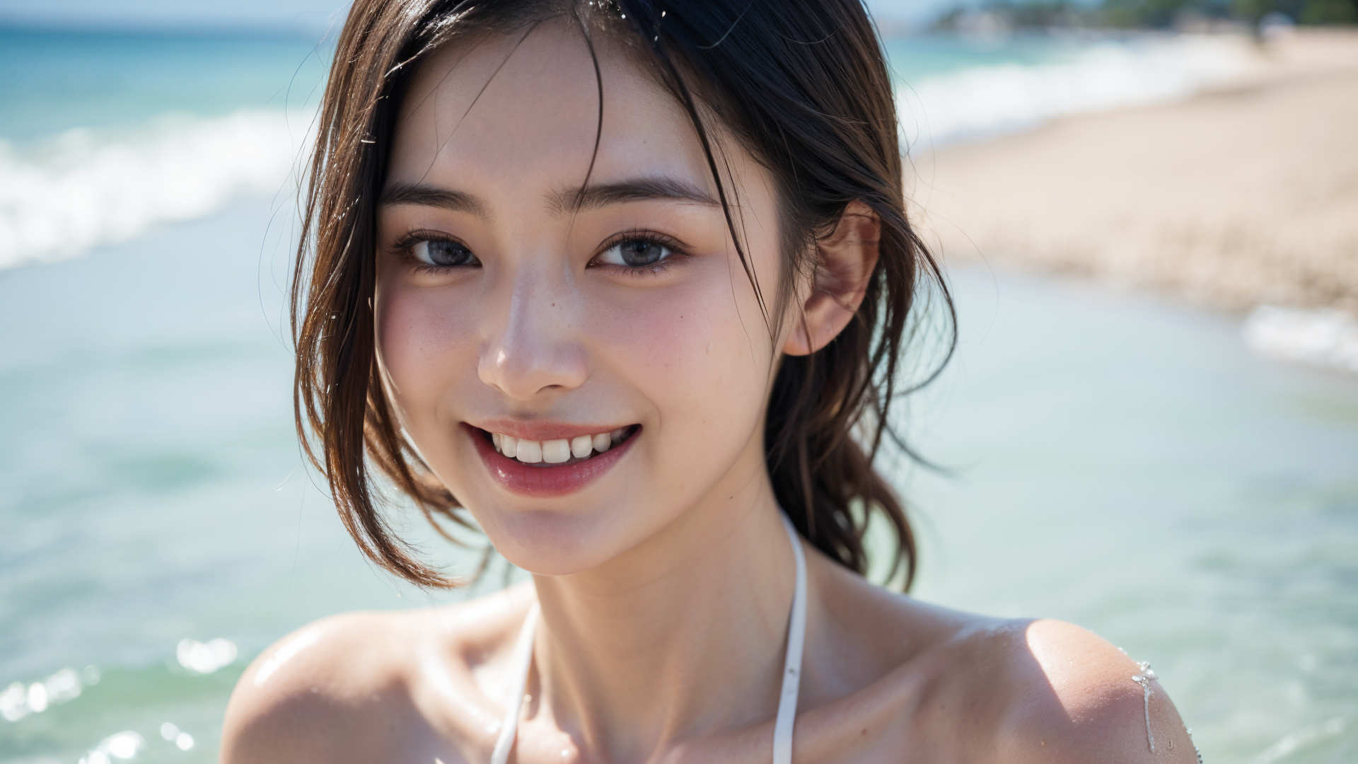 海辺で輝く笑顔のポートレート #美少女 #笑顔 #水着