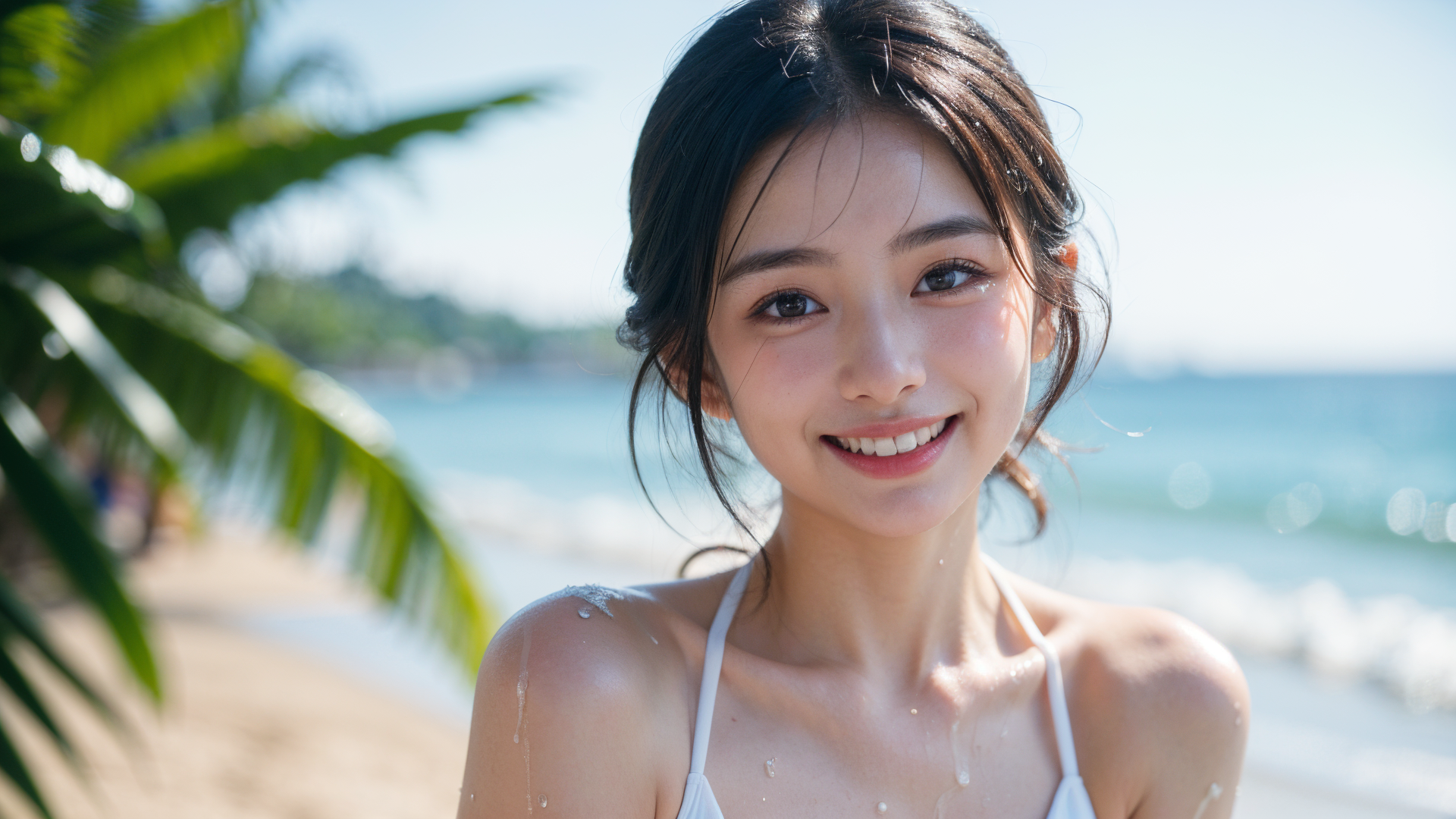 海辺で微笑む少女、夏の日差しの中 #美少女 #海 #水着