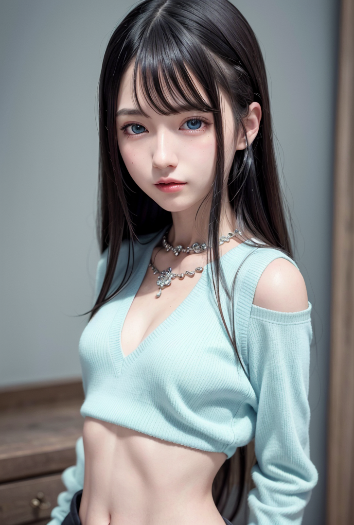 清楚なミント色トップス姿の長髪美少女ポートレート #美少女 #清楚 #長髪