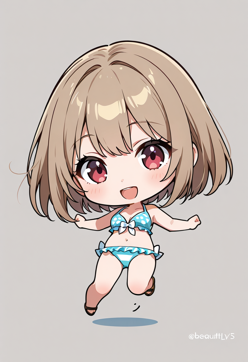 青いビキニでジャンプする少女のアニメイラスト #美少女 #水着 #元気