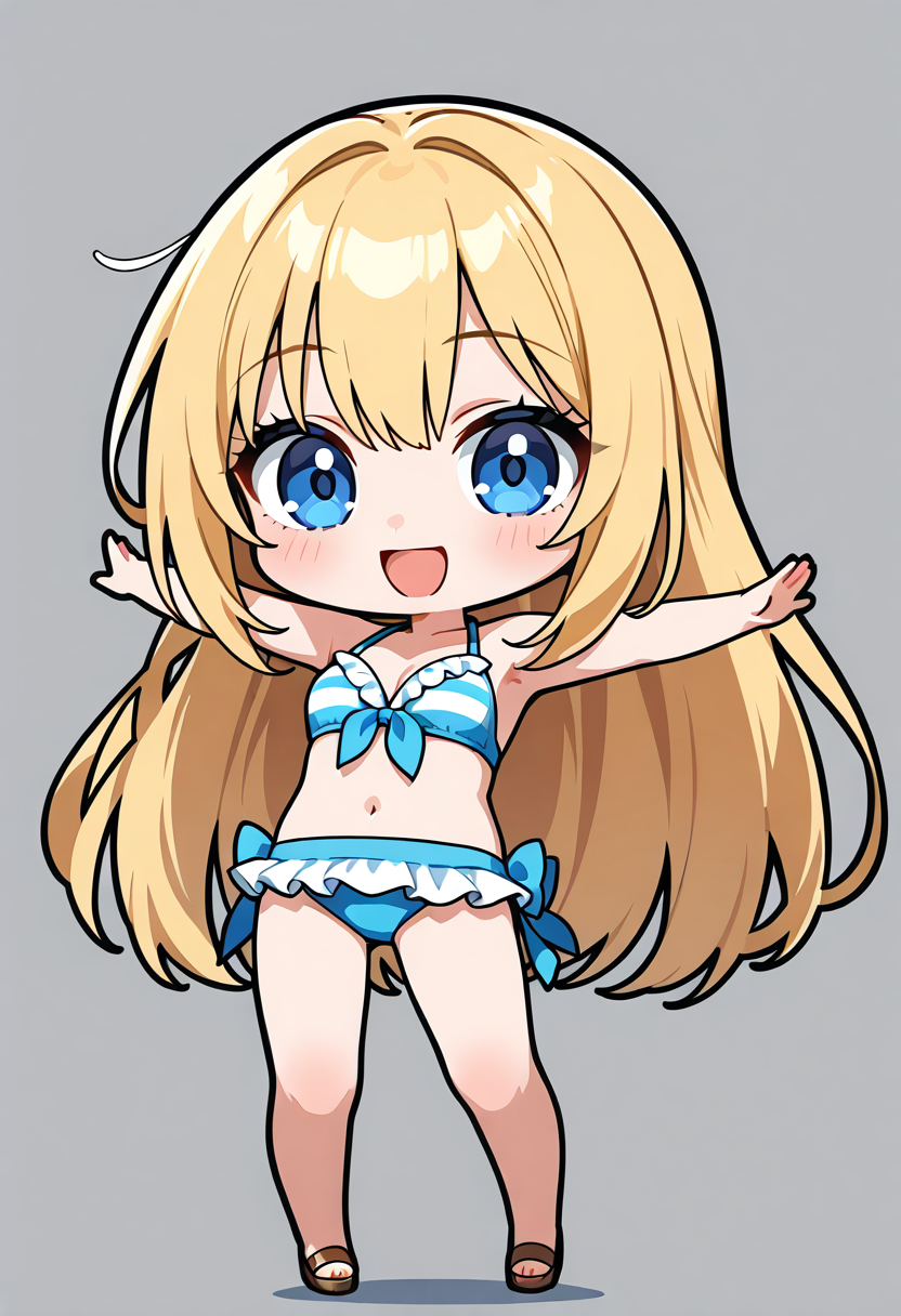 青い水着姿のショートボブ美少女イラスト #美少女 #水着 #笑顔