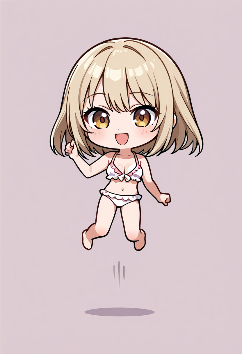 明るい笑顔でジャンプする水着姿のショートヘア美少女 #美少女 #水着 #笑顔