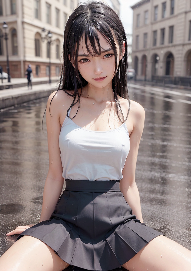 雨の古都で佇む黒髪の清楚な美少女 #美少女 #清楚 #黒髪
