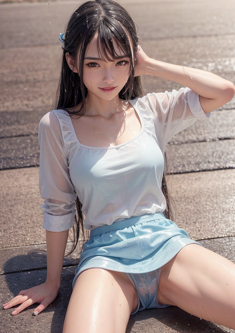 白トップスと青スカートのカジュアルポートレート #美少女 #清楚 #カジュアル