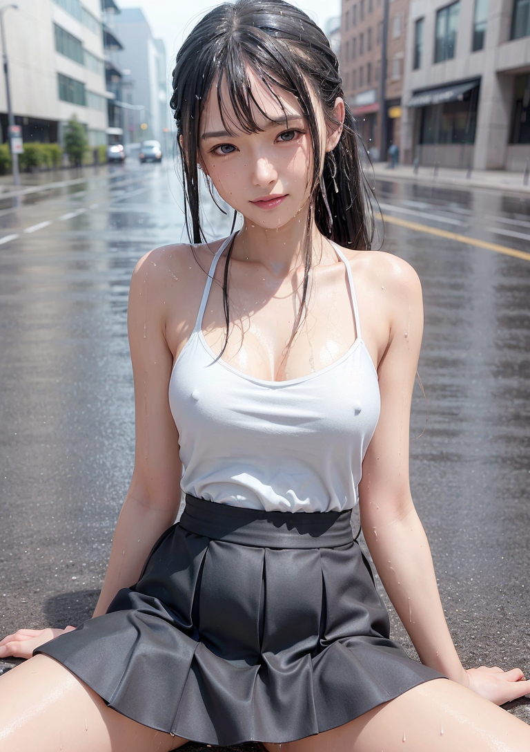 雨の都会で佇む黒髪美少女のポートレート #美少女 #清楚 #制服