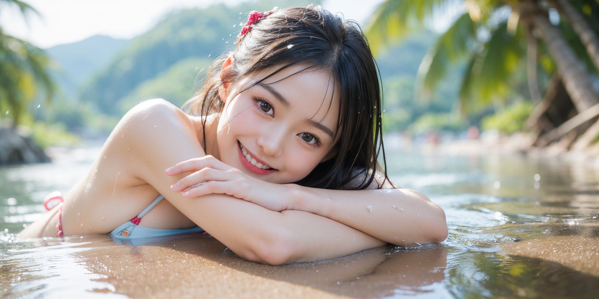 清流での笑顔ポートレート #美少女 #水着 #屋外