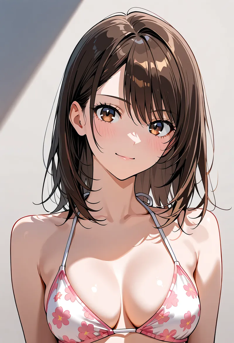 明るい背景に映る茶髪のボブヘアに、優しく穏やかな表情の美少女イラスト。流れるような髪の毛と、きらめく瞳の描写がアニメ調の魅力を引き出しています。