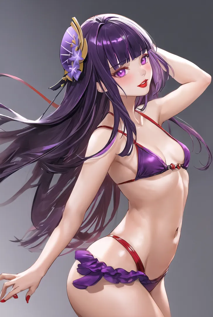 深紫色の長い髪に金色のリボンを結った、艶やかな表情の美少女イラスト。紫のグラデーションを基調とした洗練された色使いで、上品で幻想的な雰囲気が漂うアニメ調作品です。