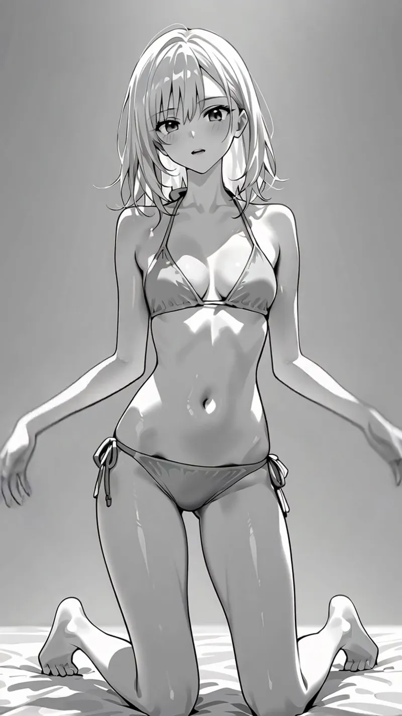 柔らかな白髪と優しい瞳を持つアニメ調美少女が、グレーを基調とした背景の中で正面を向くポートレート。明るい光と影で立体感のあるイラスト表現です。