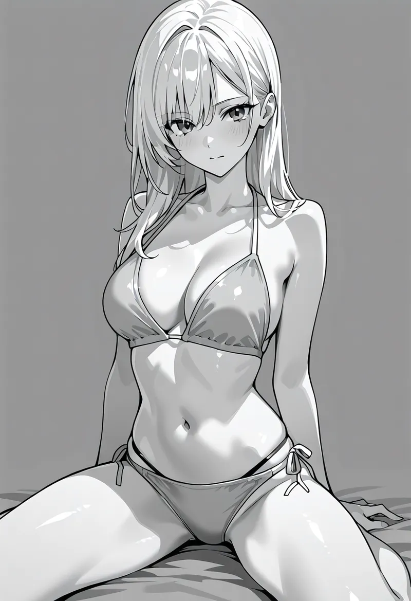 グレーの背景に優しい線画で描かれた女性のポートレートです。流れるようなロングヘアと穏やかな表情が印象的で、スケッチならではの柔らかく親しみやすい雰囲気が魅力的なアニメ調イラストです。