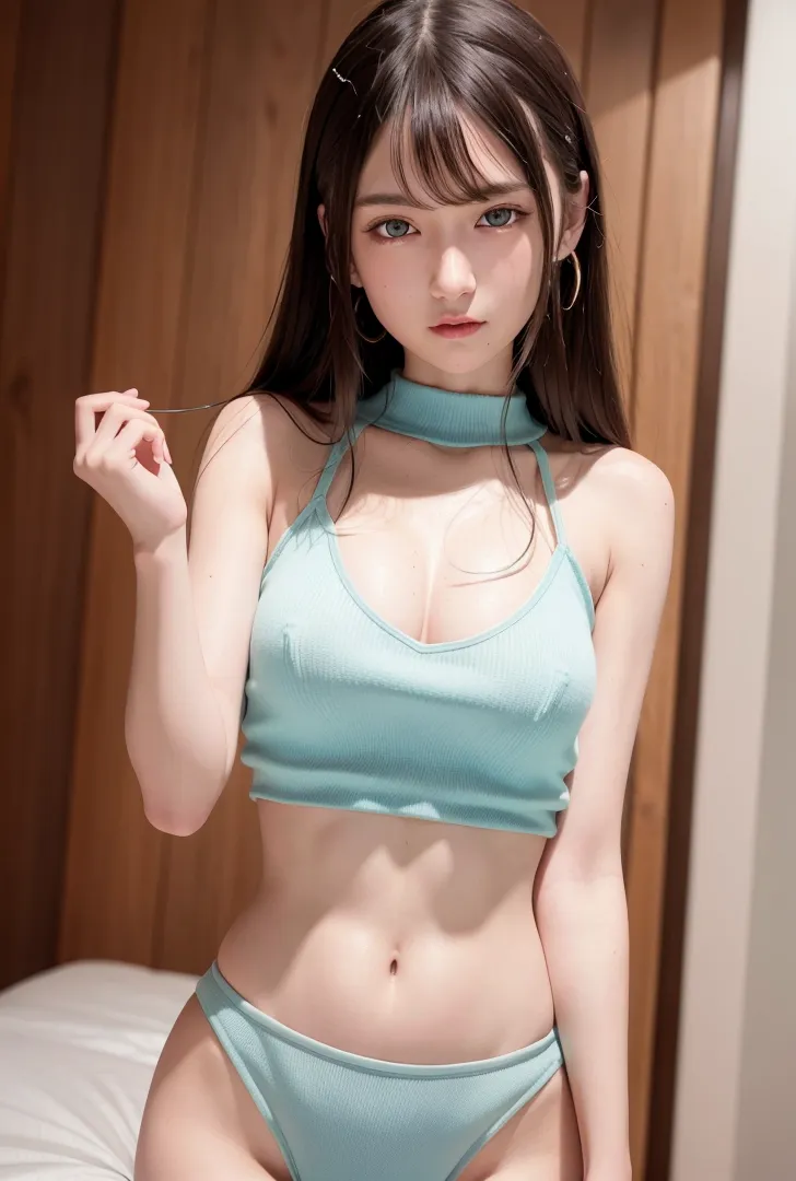 落ち着いたミントグリーンの衣装を身に纏った長髪の美少女。自然光が柔らかく差し込む室内で、優雅で思慮深い眼差しを向ける表情が印象的なアニメ調イラストです。